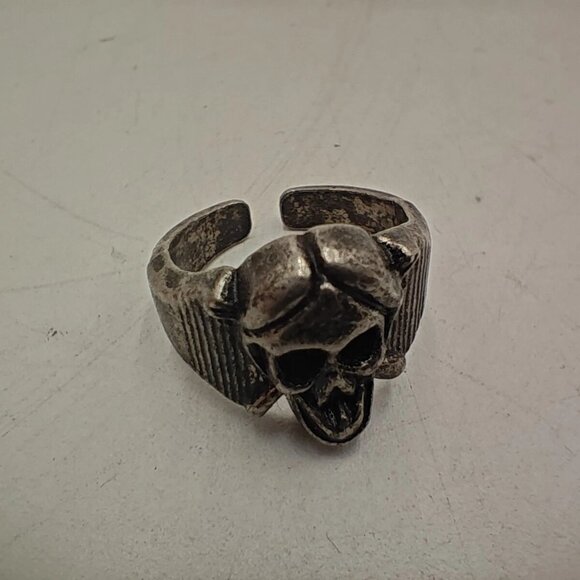 Silver Tone Skull Ring Gothic Biker Punk Style Chunky Unisex Size 12.5 + Open - Picture 12 of 13